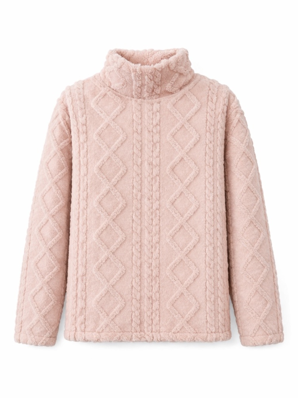 Eddie Bauer Plush Cable Turtleneck Sweater in Pale Pink Sz M